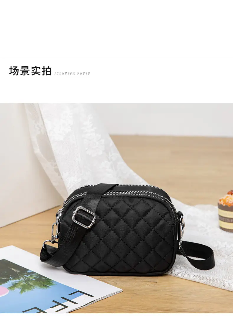 Black Rhombus Crossbody Bag with Patterned Strap — feature 13