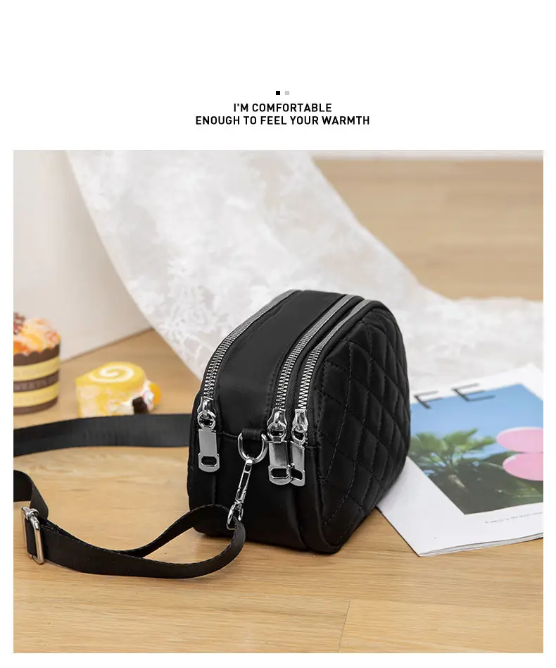 Black Rhombus Crossbody Bag with Patterned Strap — feature 17