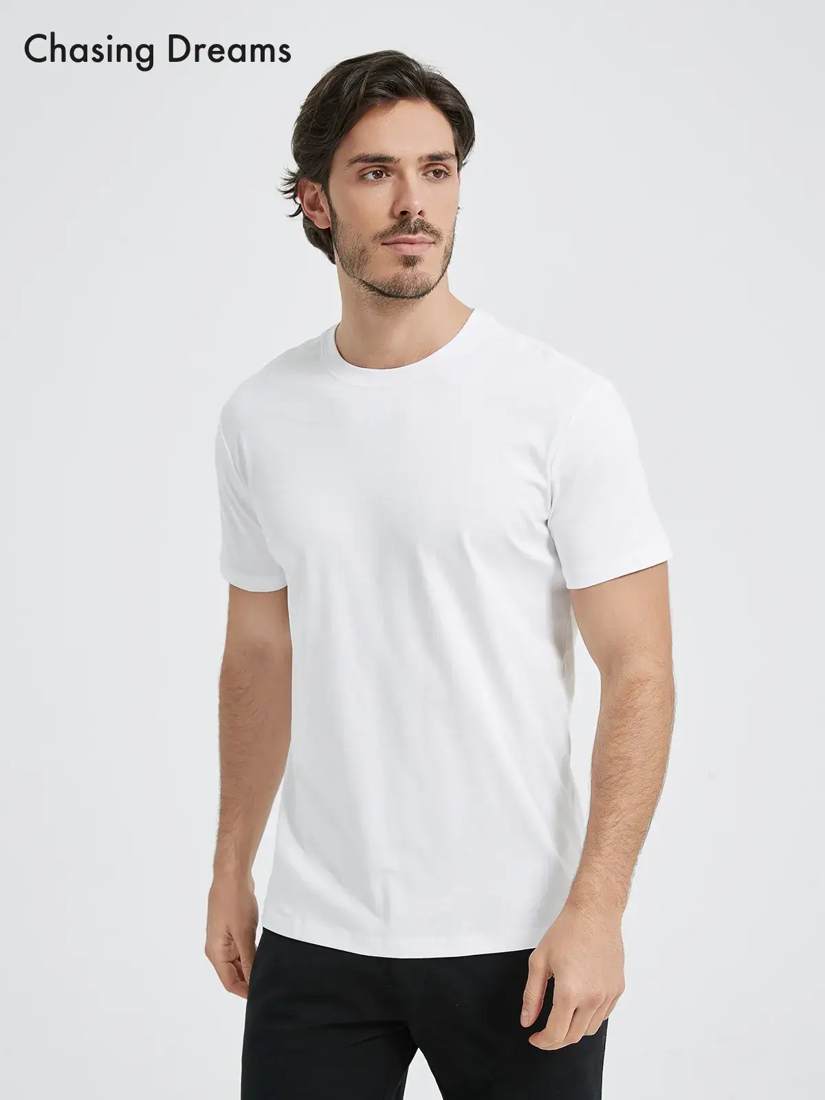 Men White Long Sleeve T-Shirt Summer Regular - Image 5