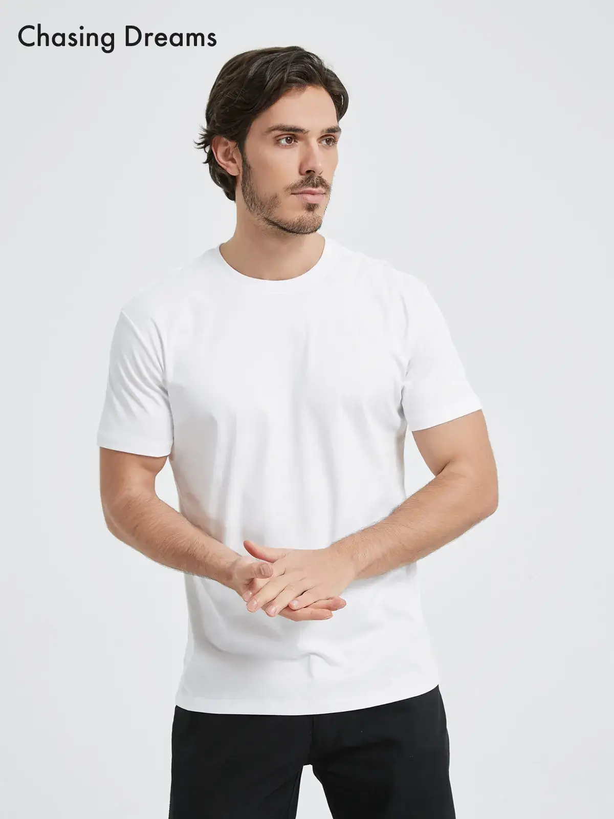 Men White Long Sleeve T-Shirt Summer Regular - Image 6