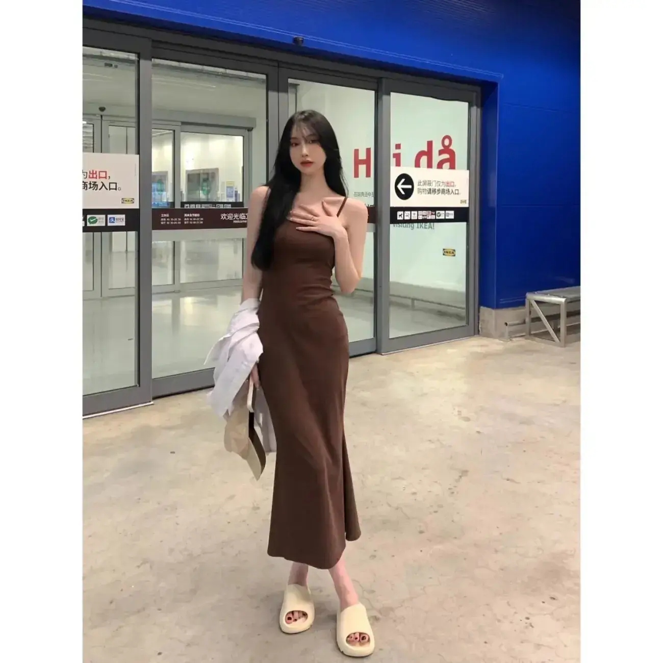 French Style Slimming Fishtail Dress Black Long Sleeve - Image 2