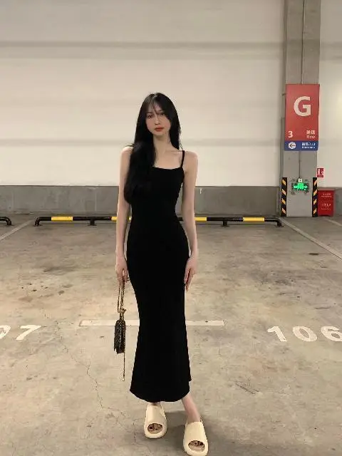 French Style Slimming Fishtail Dress Black Long Sleeve — feature 10