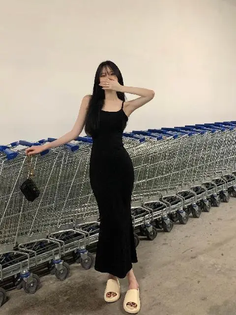 French Style Slimming Fishtail Dress Black Long Sleeve — feature 11