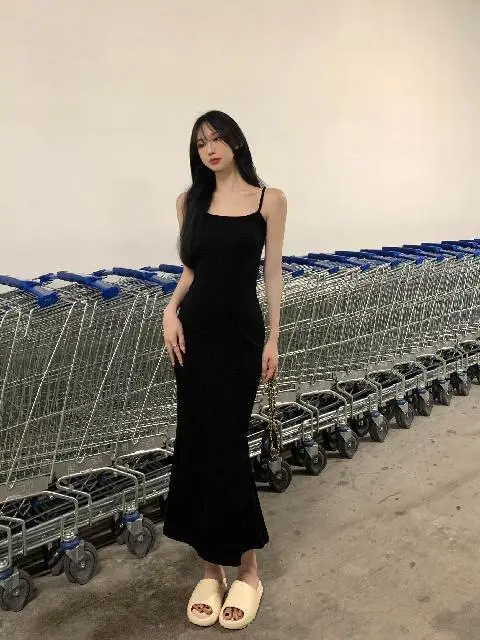 French Style Slimming Fishtail Dress Black Long Sleeve — feature 12