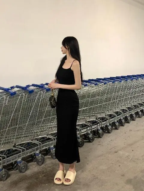 French Style Slimming Fishtail Dress Black Long Sleeve — feature 14