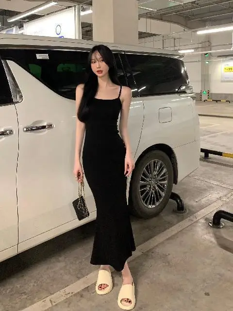 French Style Slimming Fishtail Dress Black Long Sleeve — feature 9