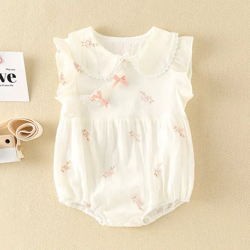 Baby Girl Jumpsuit Cream Princess Full Moon Harem Summer - Image 2