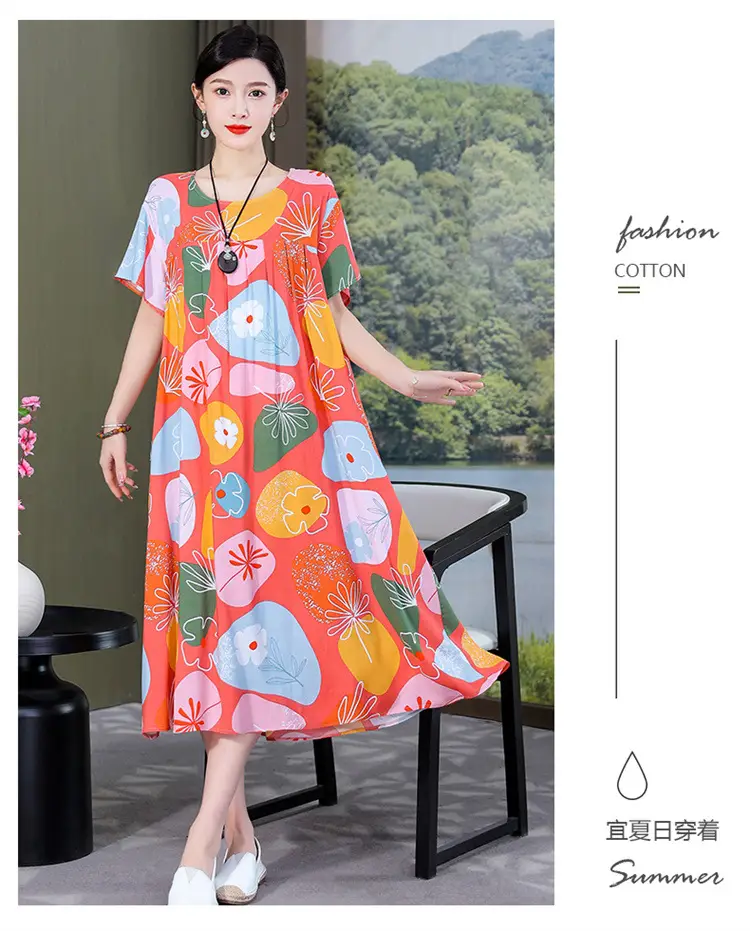Women Cotton Silk Printed Long Dress Green Large — feature 17