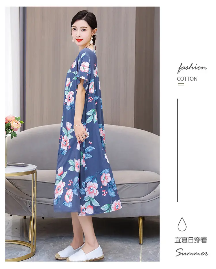 Women Cotton Silk Printed Long Dress Green Large — feature 37