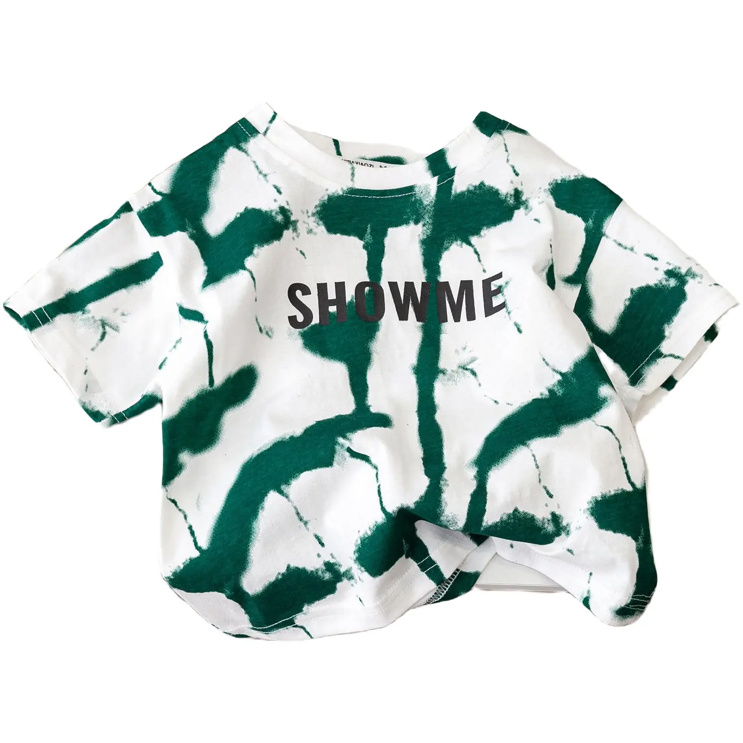 2025 Kids Tie-Dye Short Sleeve T-Shirt Green Brown White - Image 6
