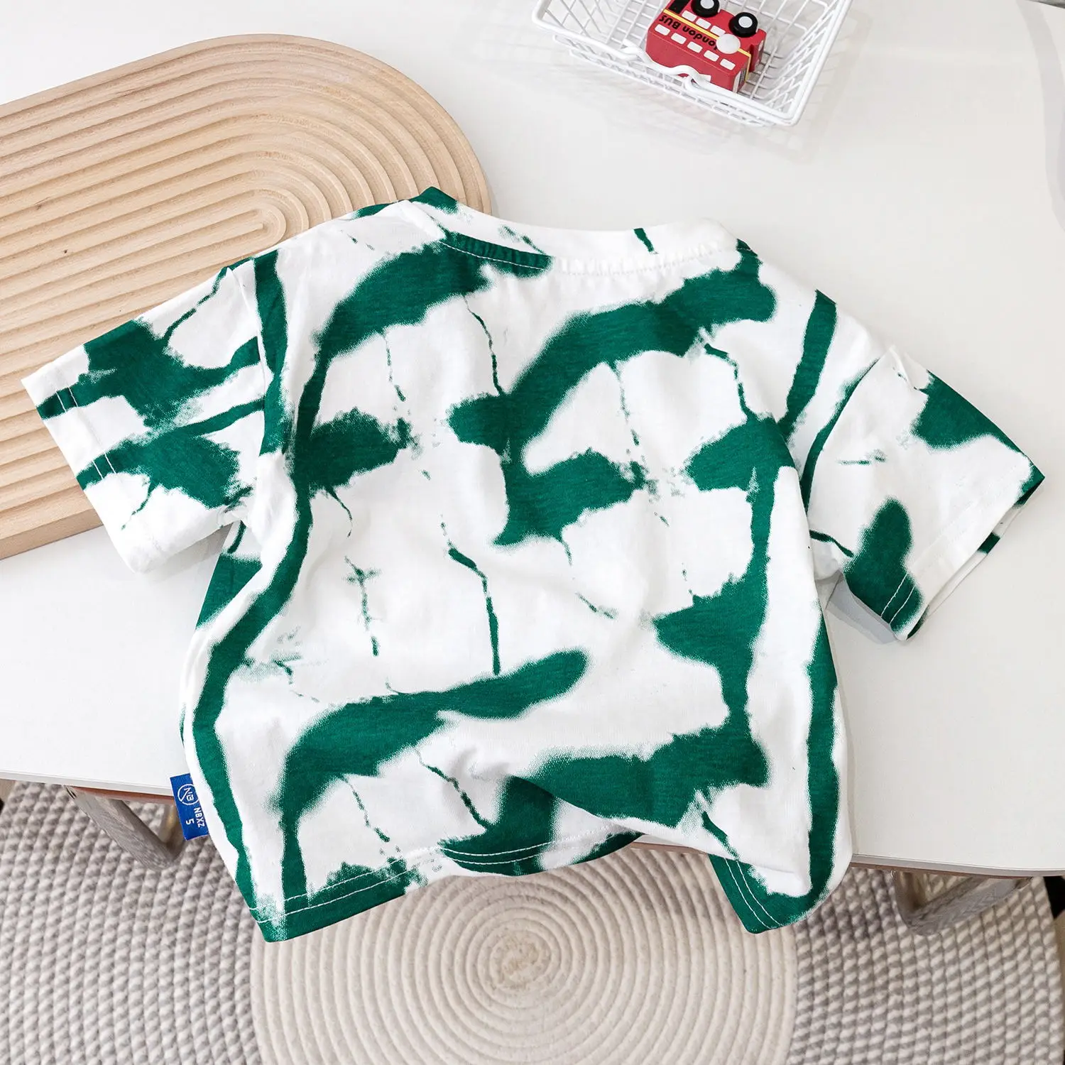 2025 Kids Tie-Dye Short Sleeve T-Shirt Green Brown White — feature 14