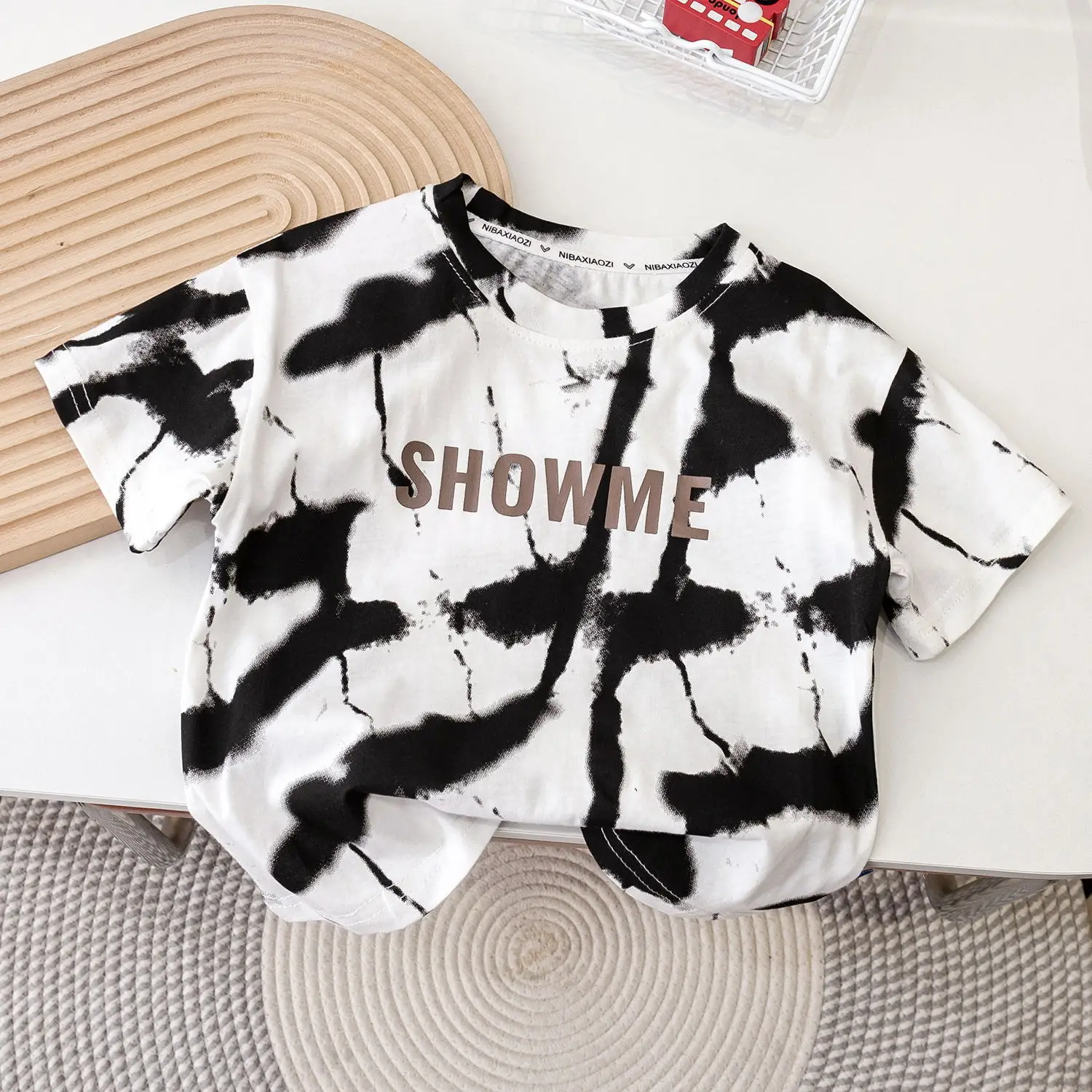 2025 Kids Tie-Dye Short Sleeve T-Shirt Green Brown White — feature 3