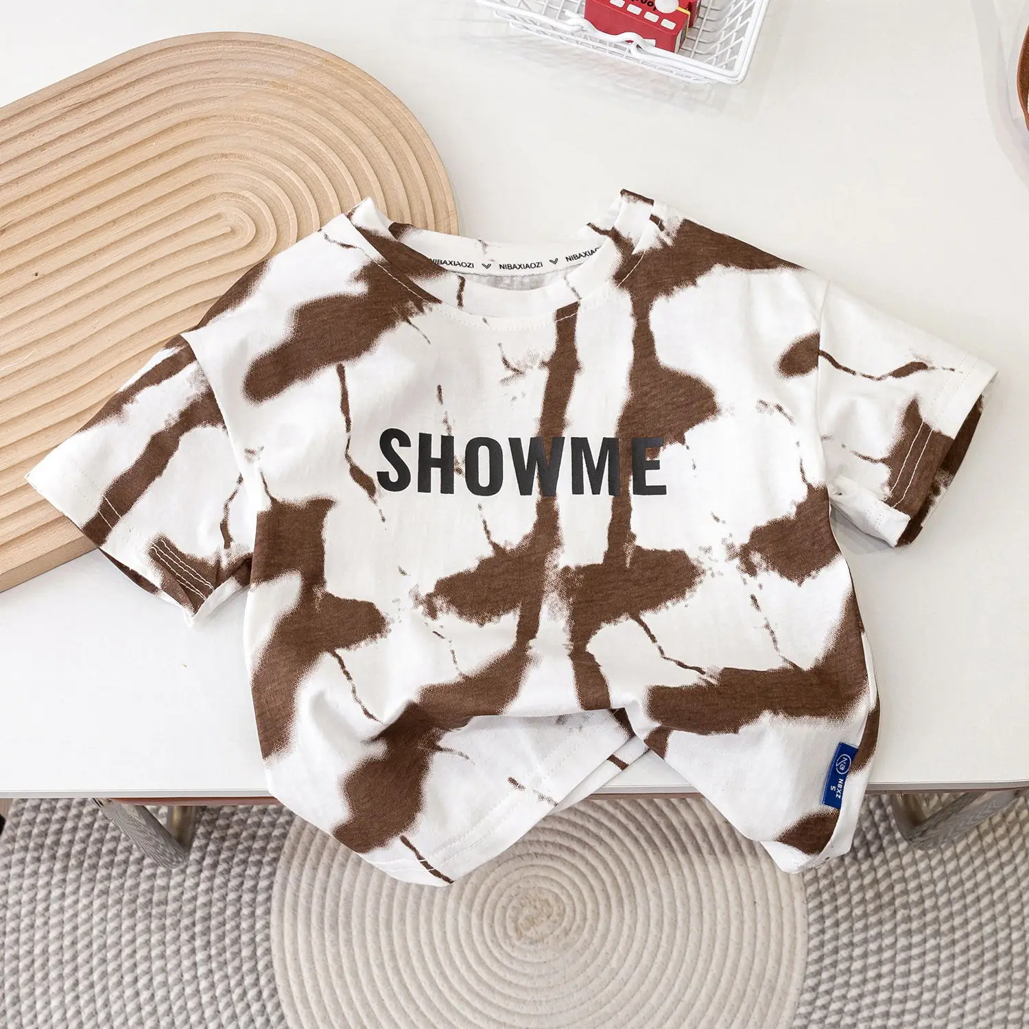 2025 Kids Tie-Dye Short Sleeve T-Shirt Green Brown White — feature 4
