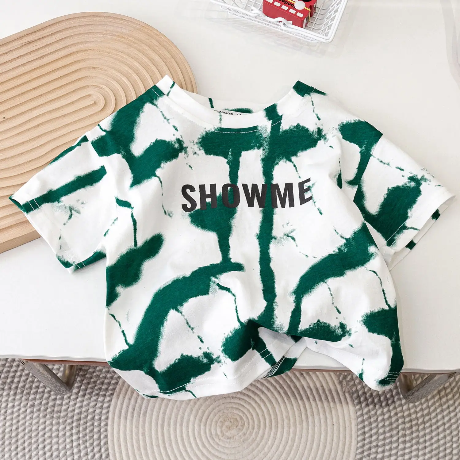 2025 Kids Tie-Dye Short Sleeve T-Shirt Green Brown White — feature 6