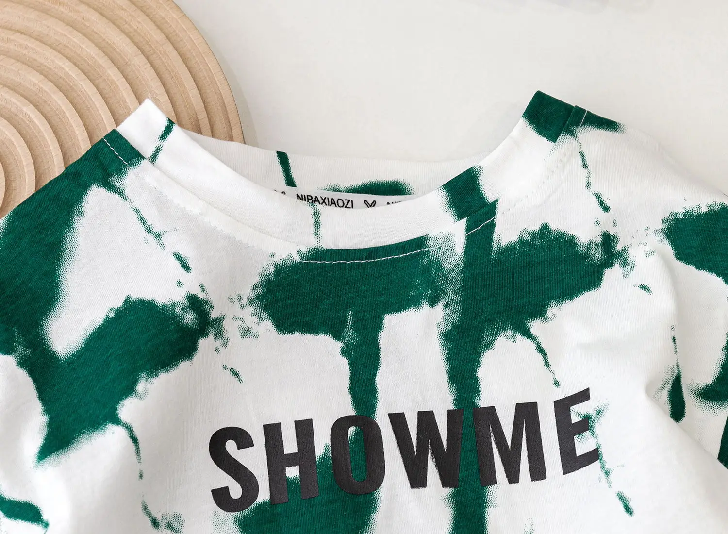 2025 Kids Tie-Dye Short Sleeve T-Shirt Green Brown White — feature 9
