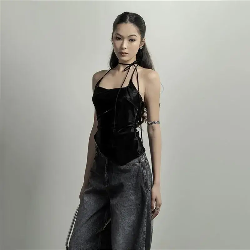 Black Halter Strap Backless Vests for Women - Image 3