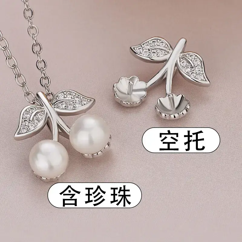 Pearl Double Bead Pendant with Zircon Cherry Design - Image 2