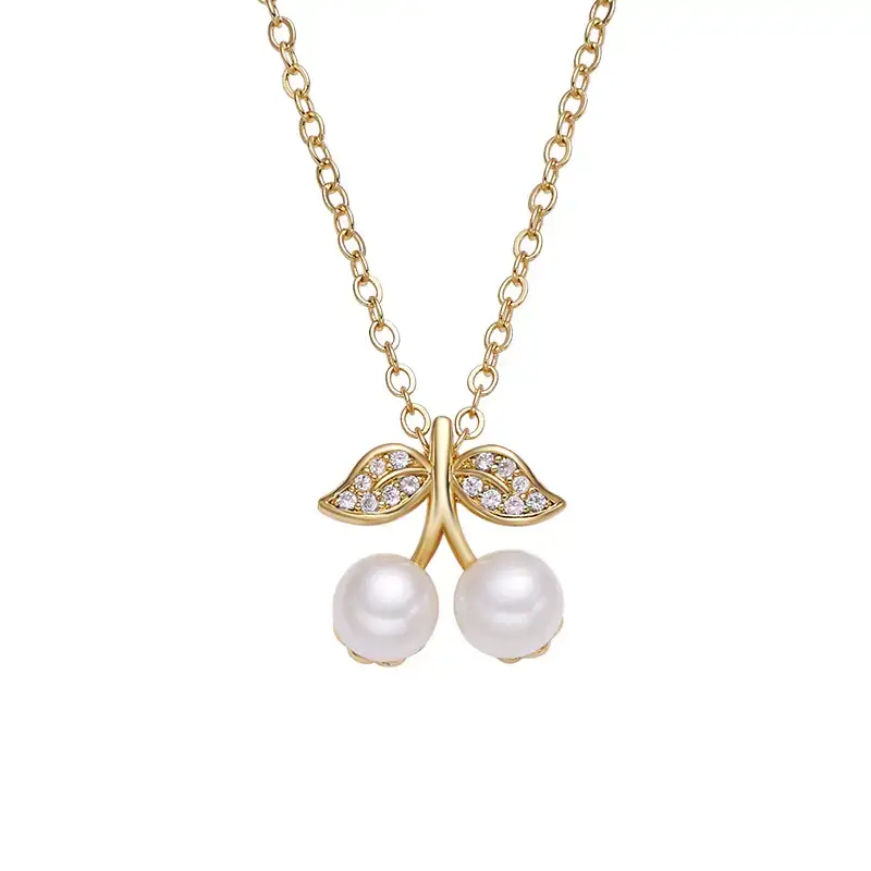 Pearl Double Bead Pendant with Zircon Cherry Design - Image 5