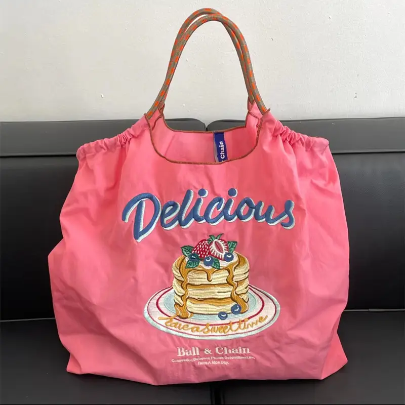 Pink Embroidered Ball & Chain Shopping Bag - Image 40