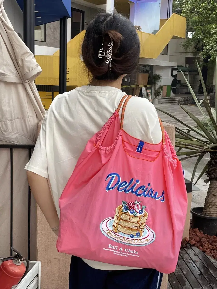 Pink Embroidered Ball & Chain Shopping Bag — feature 4