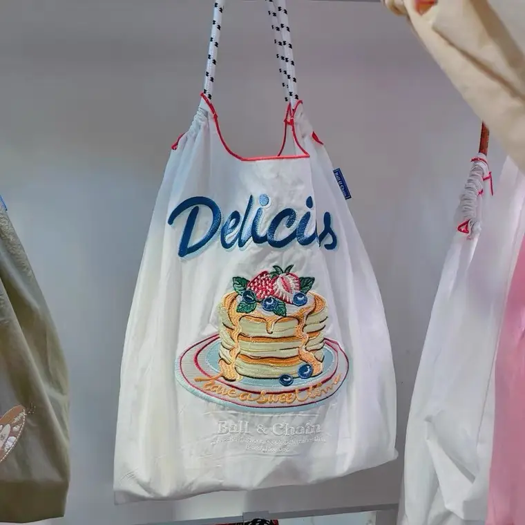 Pink Embroidered Ball & Chain Shopping Bag — feature 8