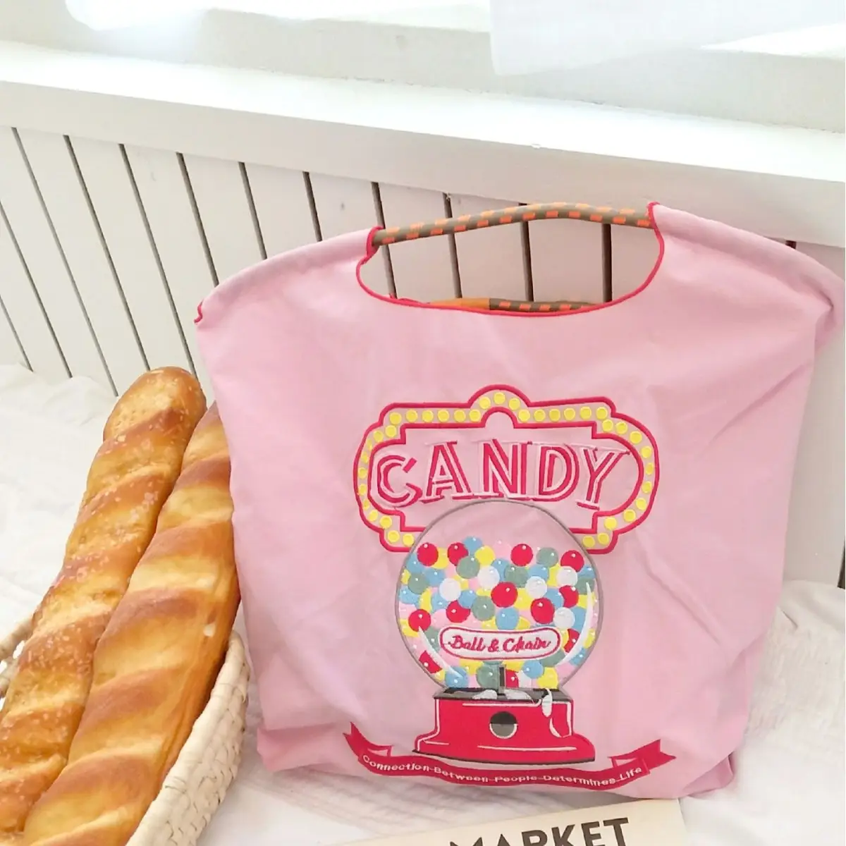 Pink Embroidered Ball & Chain Shopping Bag - Image 20