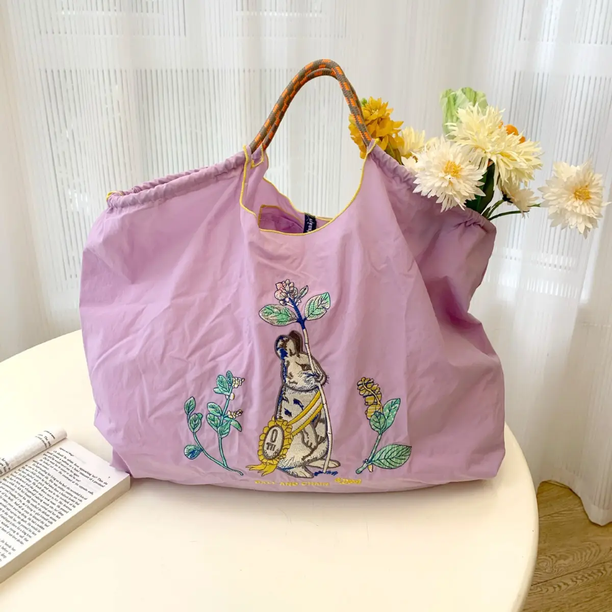 Pink Embroidered Ball & Chain Shopping Bag - Image 22