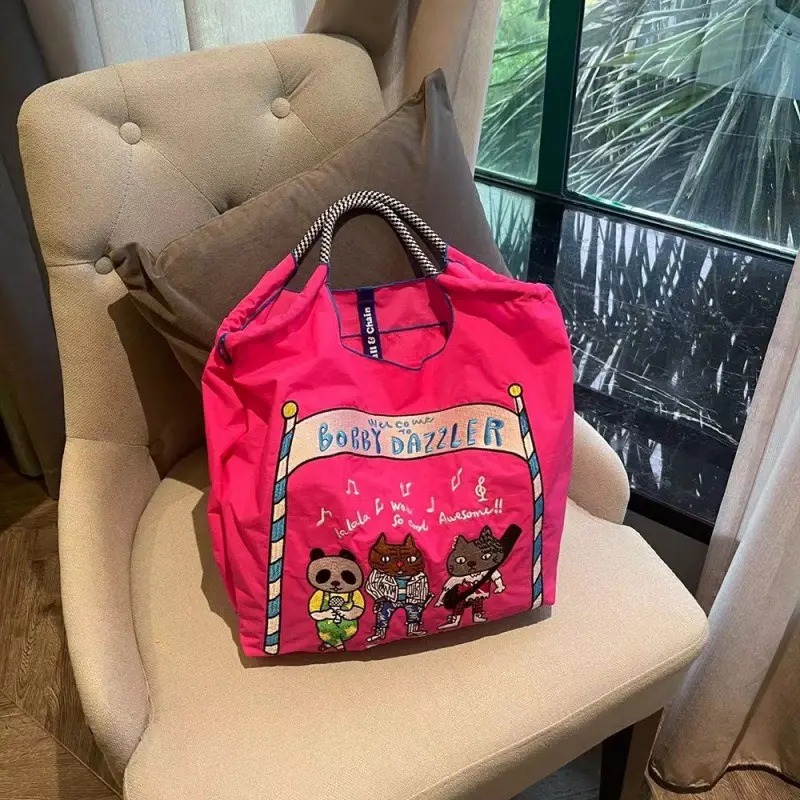 Pink Embroidered Ball & Chain Shopping Bag - Image 8