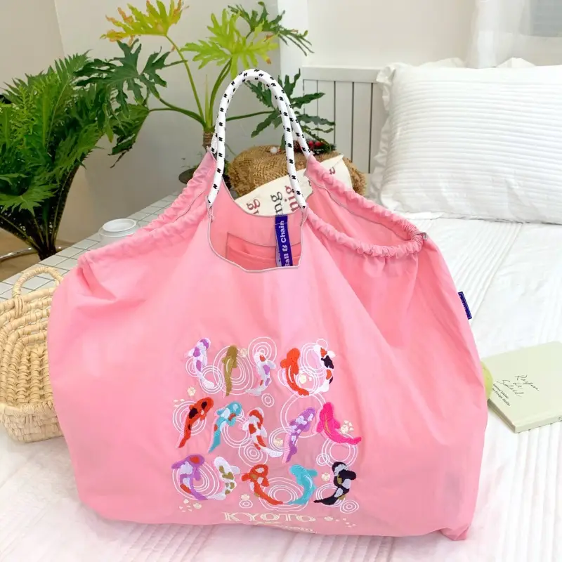 Pink Embroidered Ball & Chain Shopping Bag - Image 9