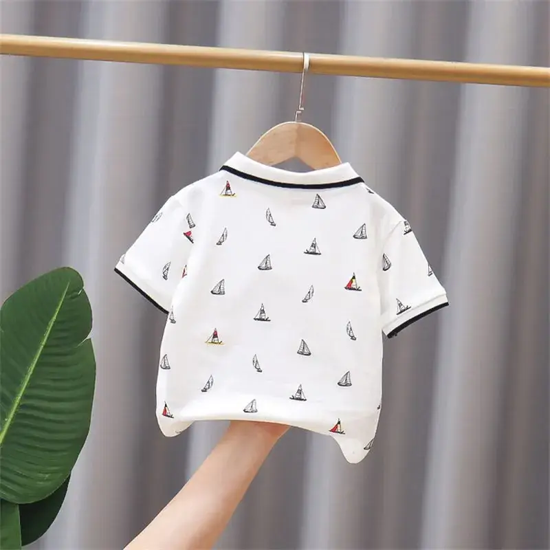 Kids Navy Sailboat Polo Shirt Short Sleeve - Image 4