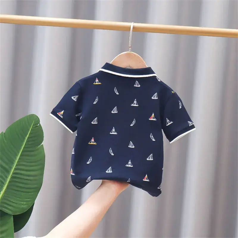 Kids Navy Sailboat Polo Shirt Short Sleeve - Image 5