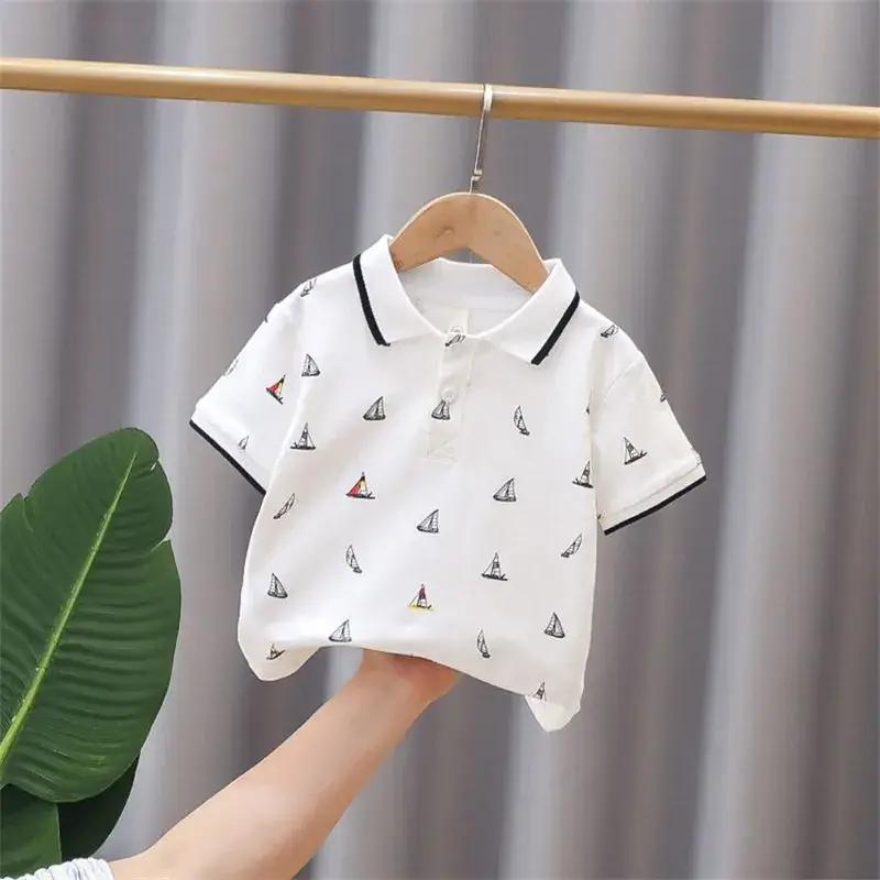 Kids Navy Sailboat Polo Shirt Short Sleeve - Image 2