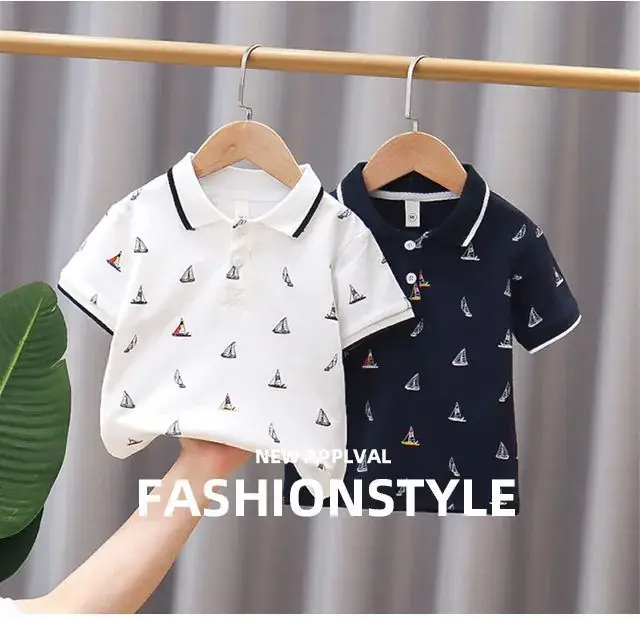 Kids Navy Sailboat Polo Shirt Short Sleeve — feature 1