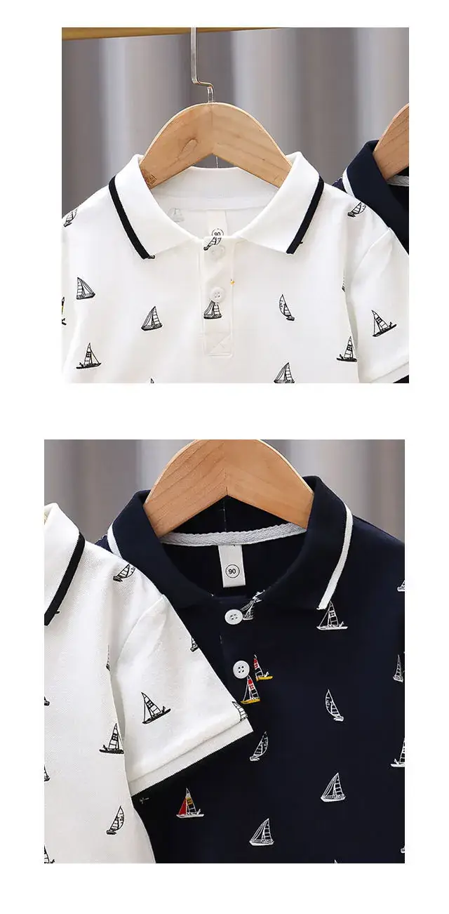 Kids Navy Sailboat Polo Shirt Short Sleeve — feature 12
