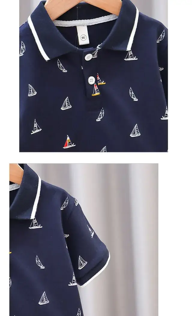 Kids Navy Sailboat Polo Shirt Short Sleeve — feature 13