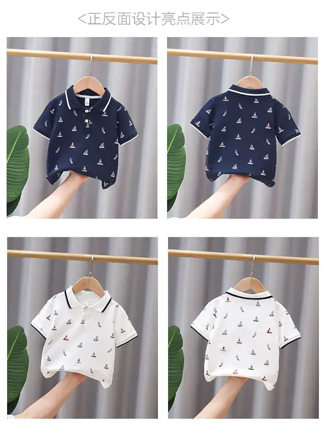 Kids Navy Sailboat Polo Shirt Short Sleeve — feature 2