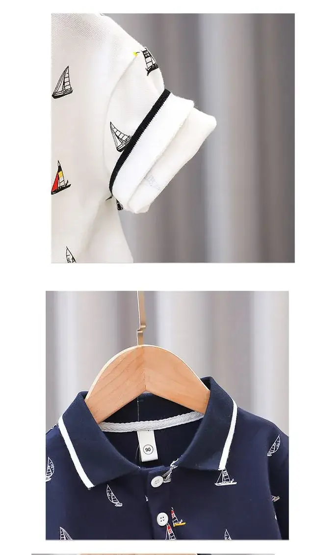 Kids Navy Sailboat Polo Shirt Short Sleeve — feature 6