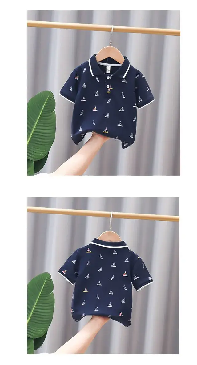 Kids Navy Sailboat Polo Shirt Short Sleeve — feature 7