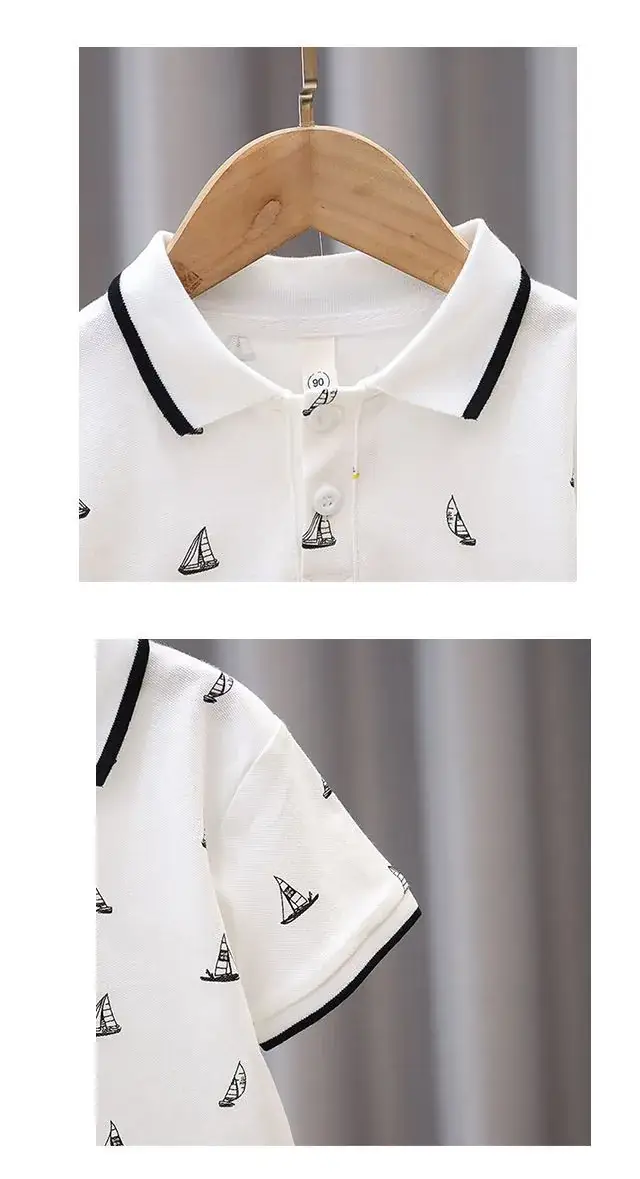Kids Navy Sailboat Polo Shirt Short Sleeve — feature 9