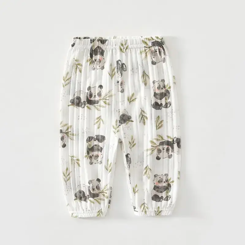 Baby Anti-Mosquito Pants White Leaf Print Summer - Image 2