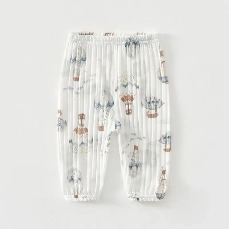 Baby Anti-Mosquito Pants White Leaf Print Summer - Image 3