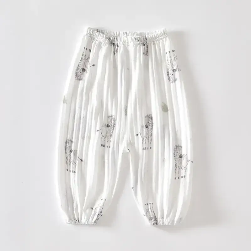 Baby Anti-Mosquito Pants White Leaf Print Summer - Image 4