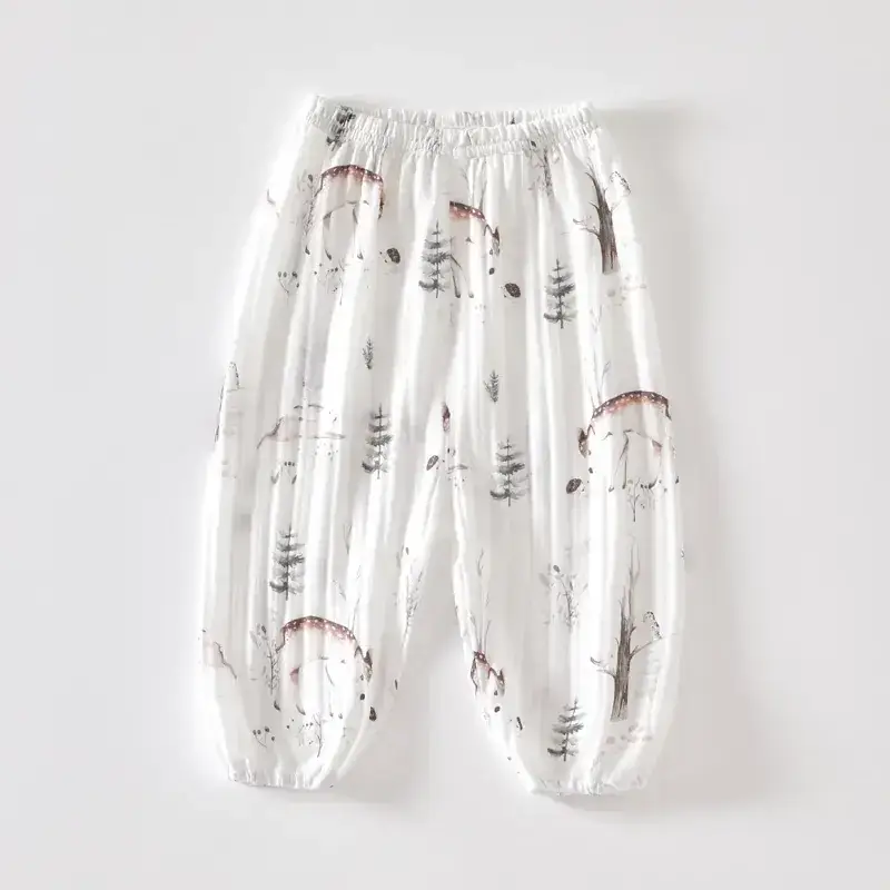 Baby Anti-Mosquito Pants White Leaf Print Summer - Image 5
