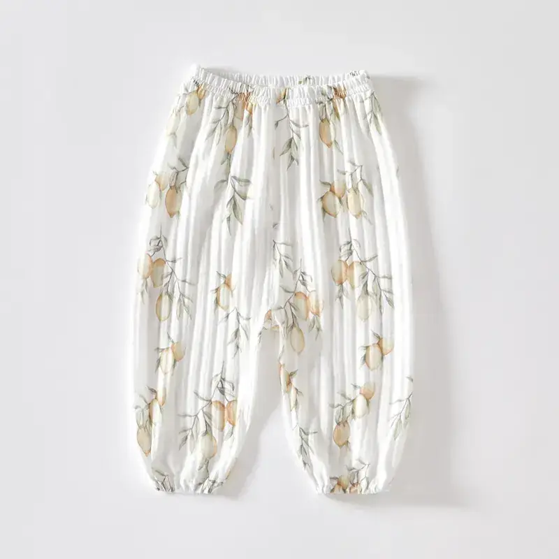 Baby Anti-Mosquito Pants White Leaf Print Summer - Image 6