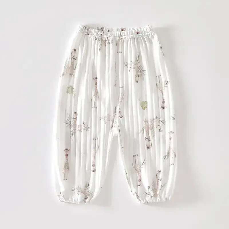 Baby Anti-Mosquito Pants White Leaf Print Summer - Image 7