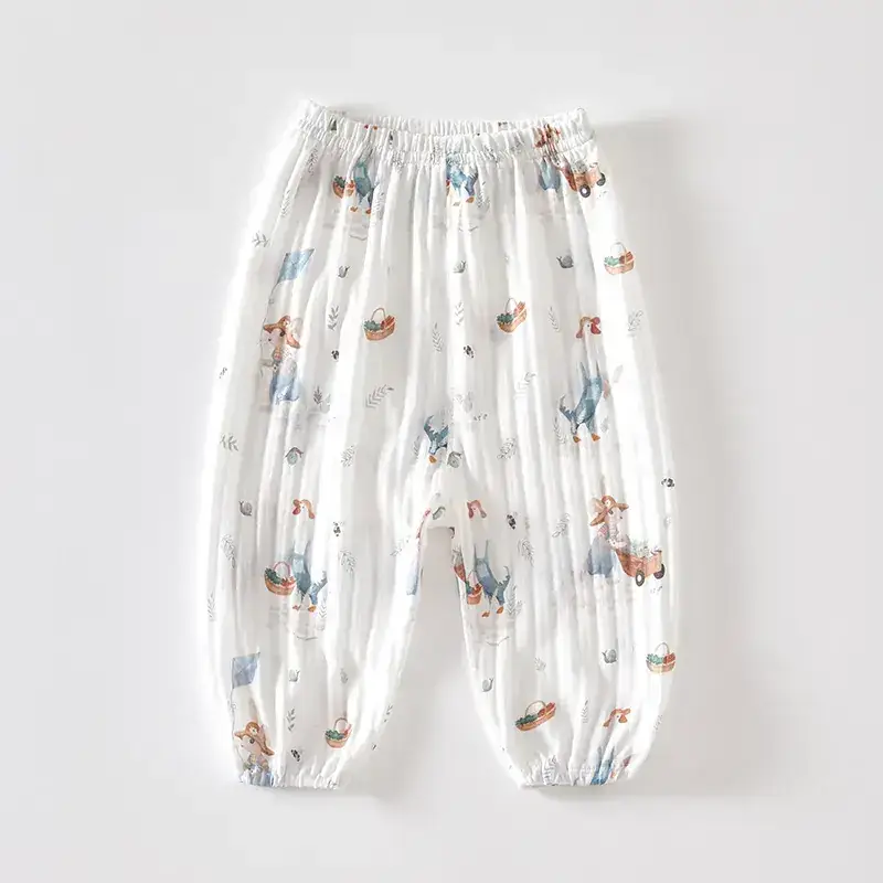 Baby Anti-Mosquito Pants White Leaf Print Summer - Image 8