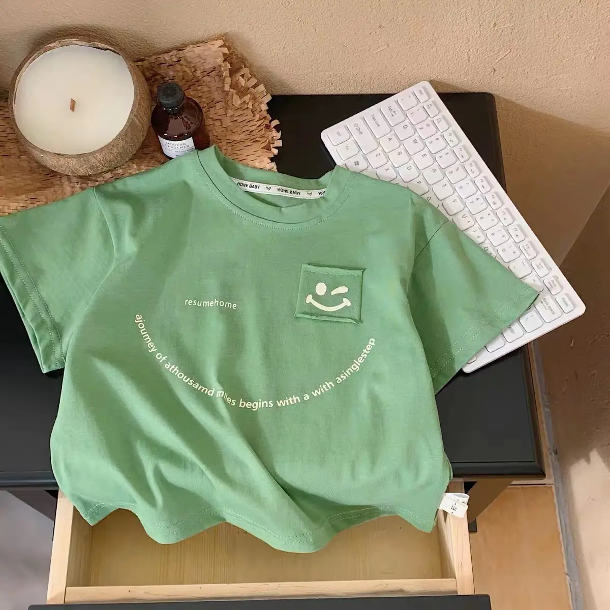 Children Pure Cotton Summer T-Shirt Loose Fit Cream - Image 4
