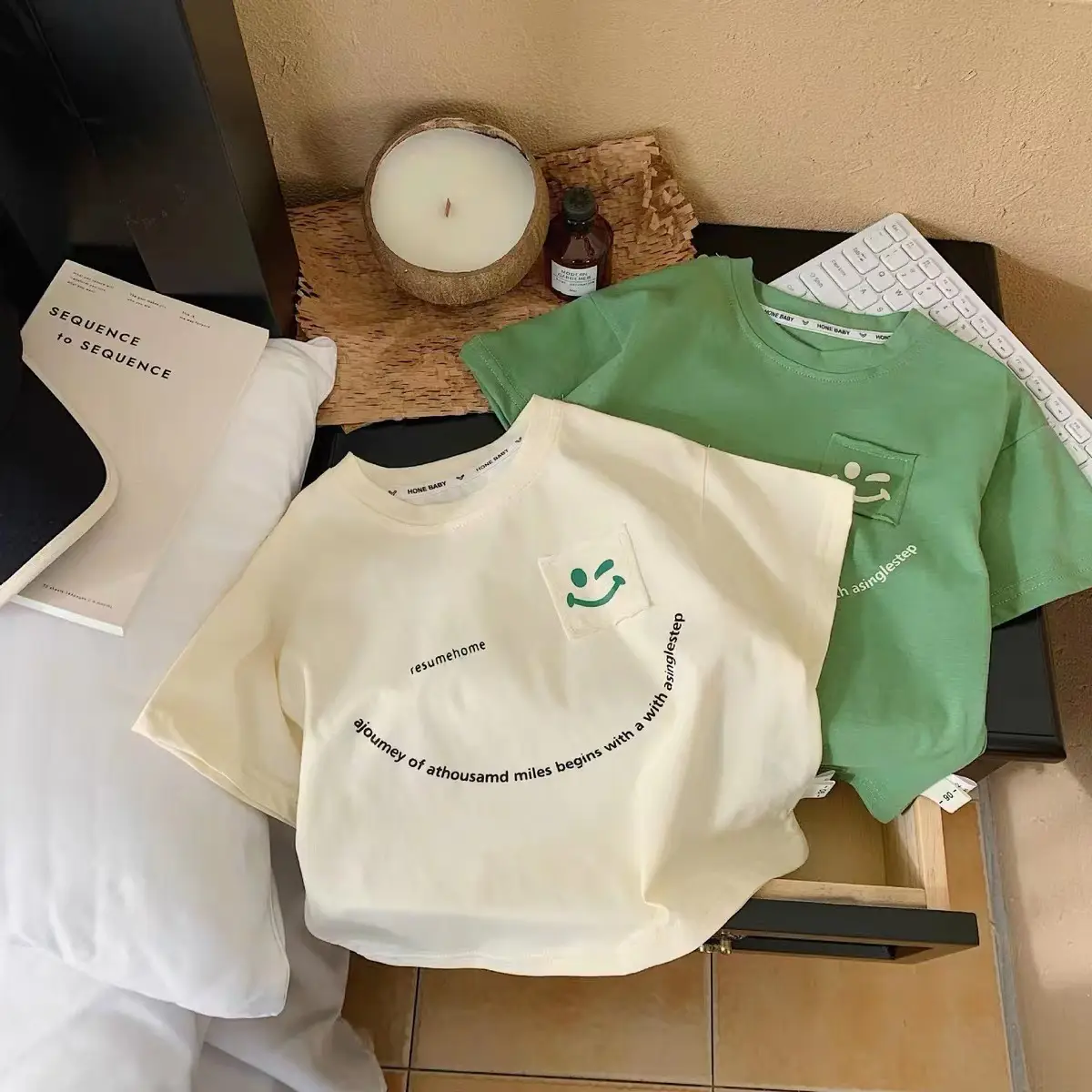 Children Pure Cotton Summer T-Shirt Loose Fit Cream - Image 6