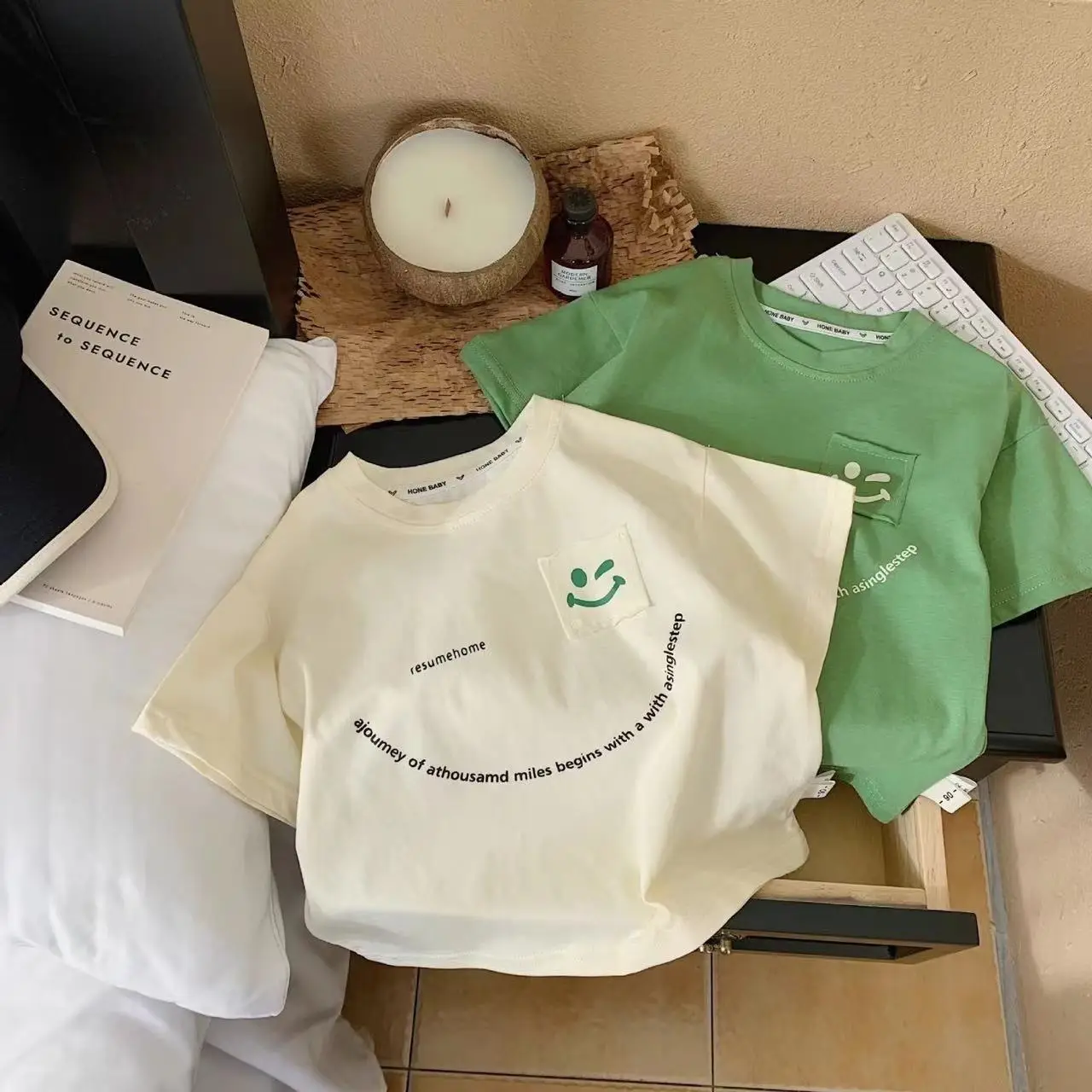 Children Pure Cotton Summer T-Shirt Loose Fit Cream — feature 3