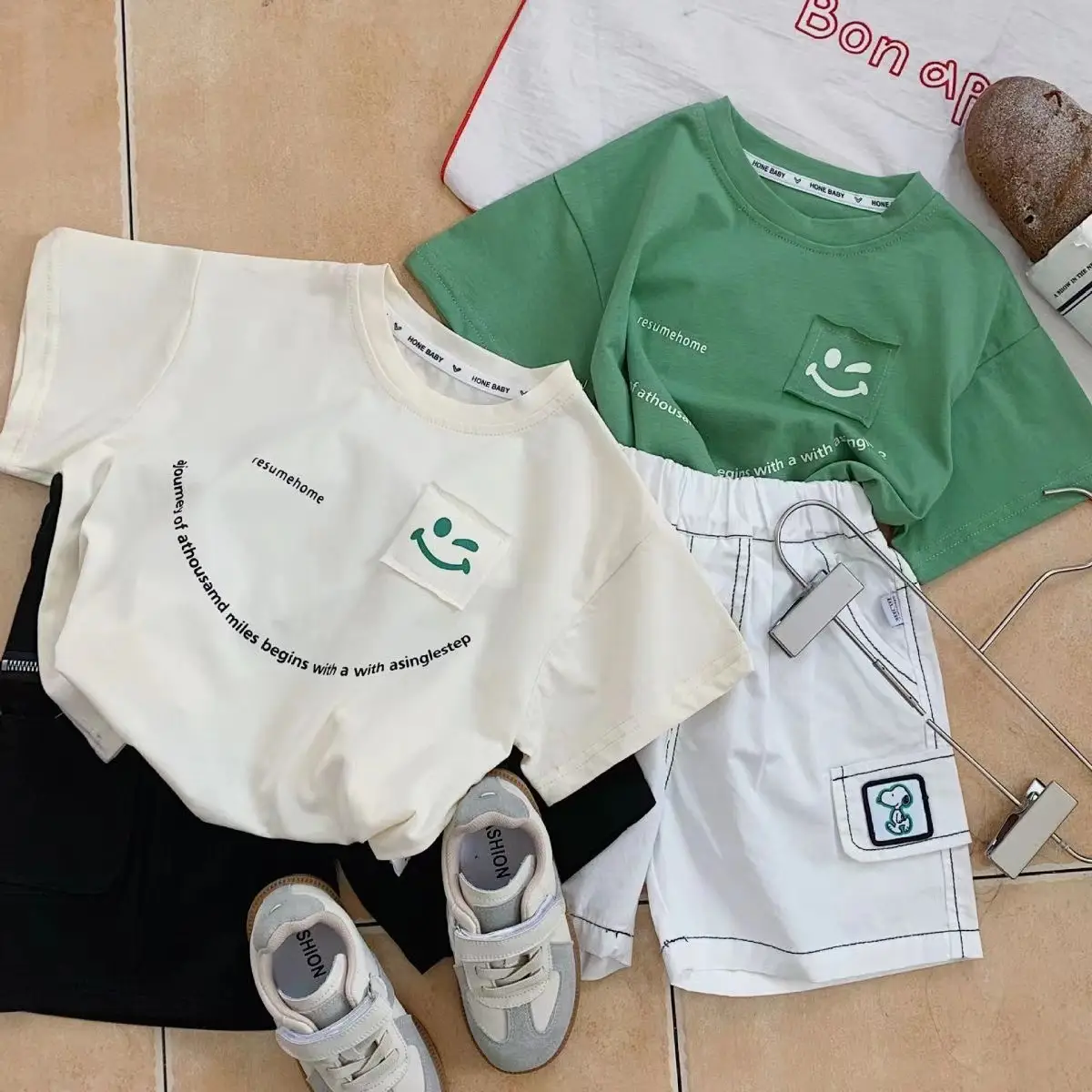 Children Pure Cotton Summer T-Shirt Loose Fit Cream — feature 4